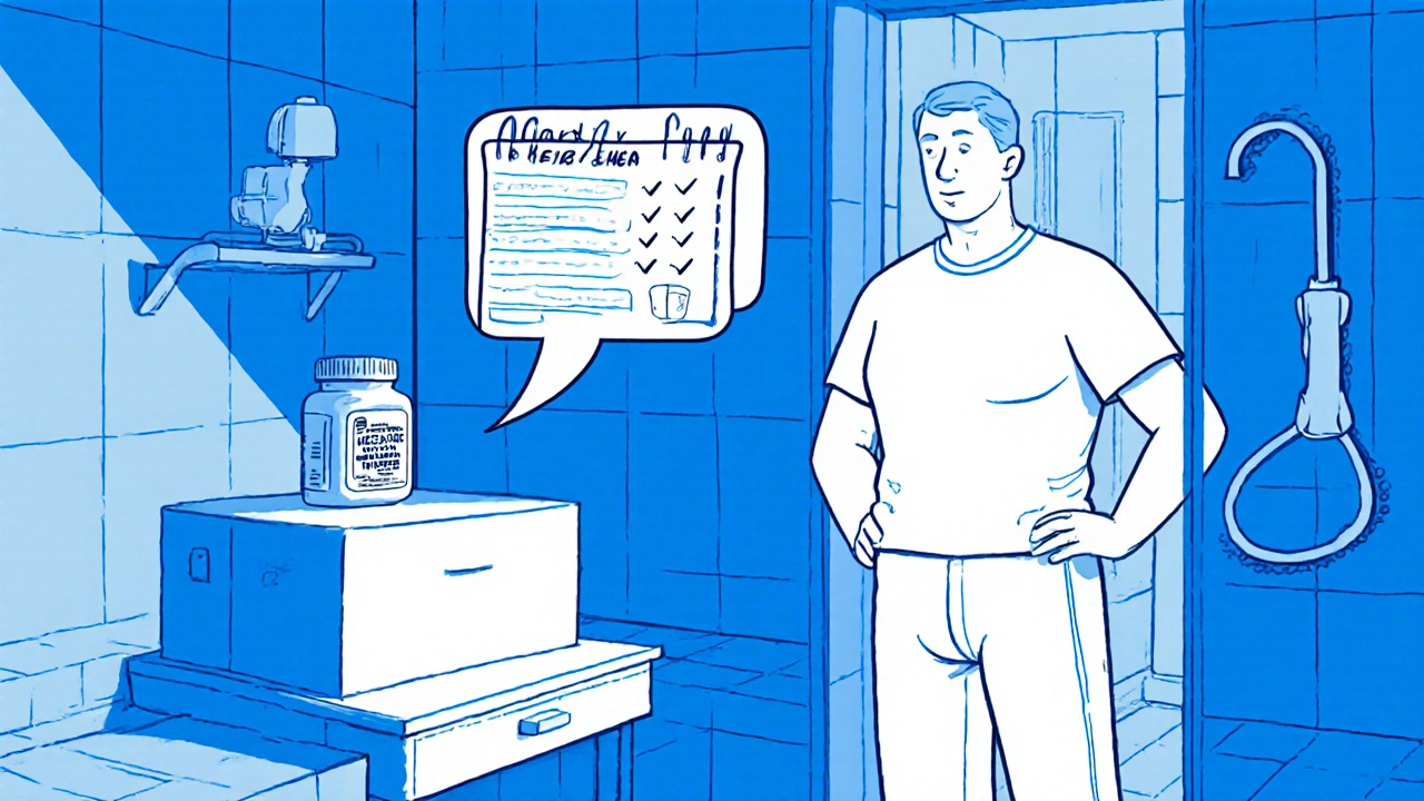 Veteran doing pelvic floor exercises with a floating bladder diary.