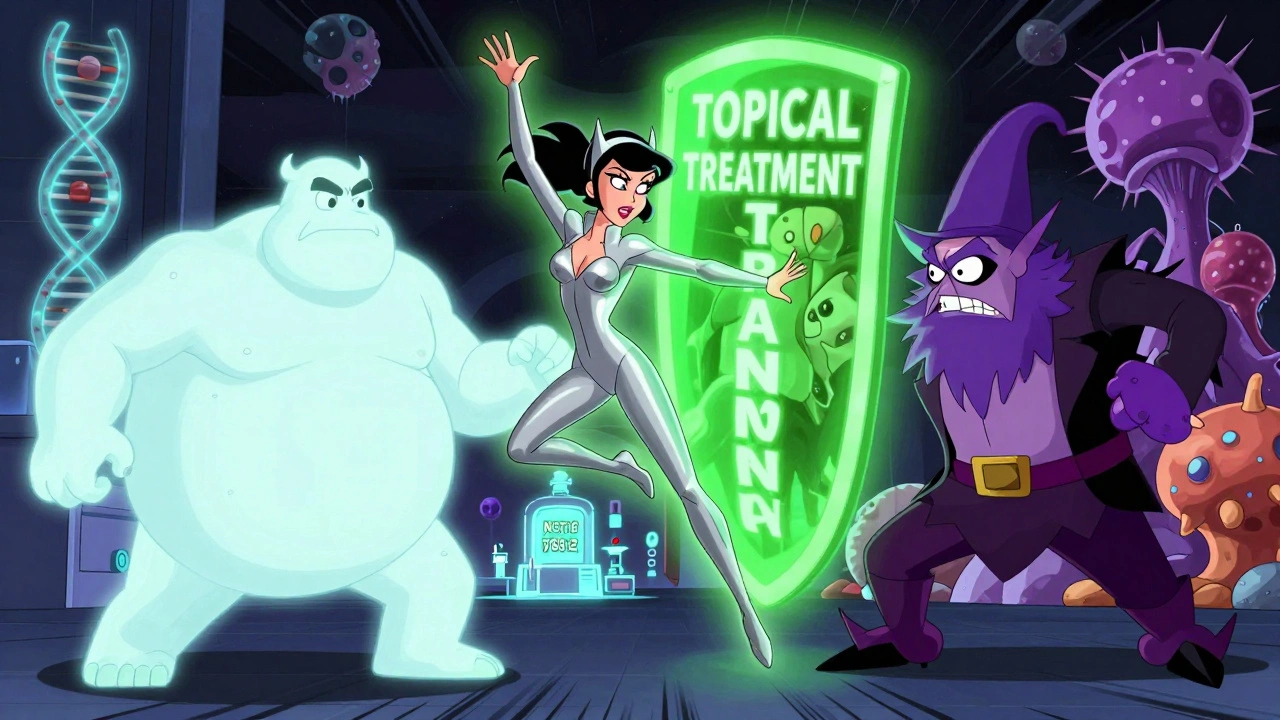 Pravastatin superhero blocking fight between statin monster and fungal wizard