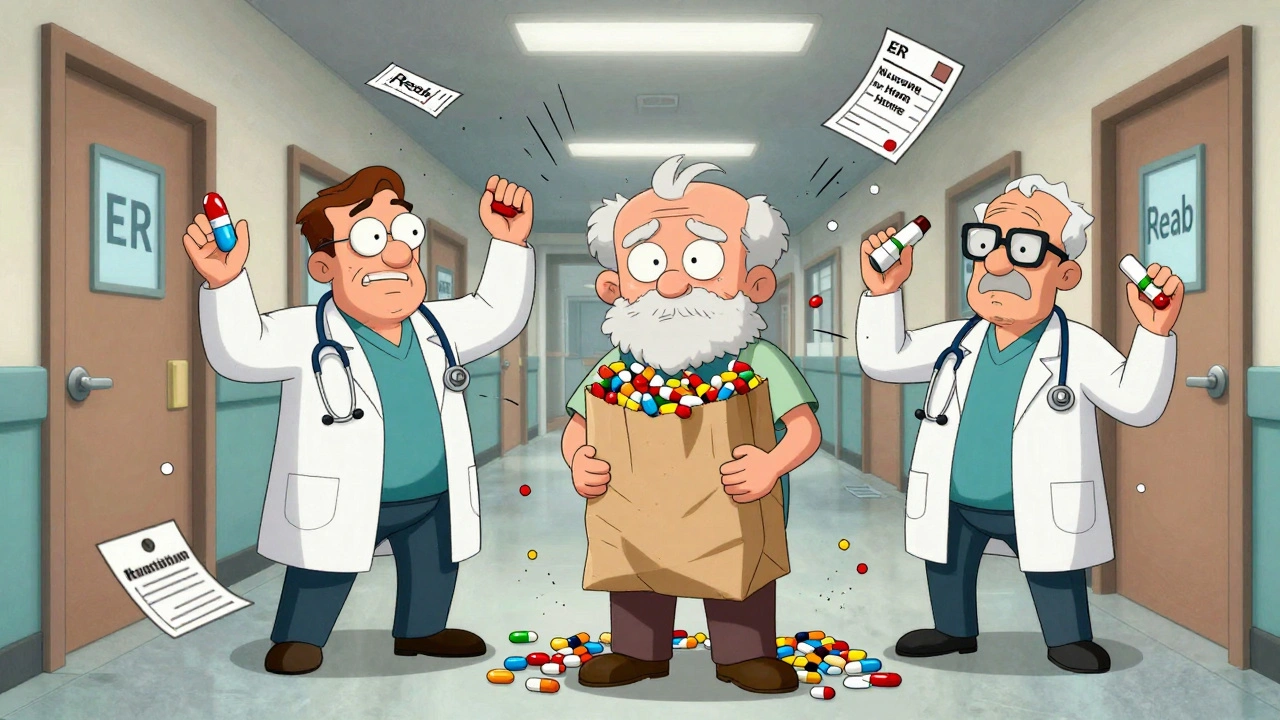 Senior caught in middle of doctors each adding more medications from different specialties.