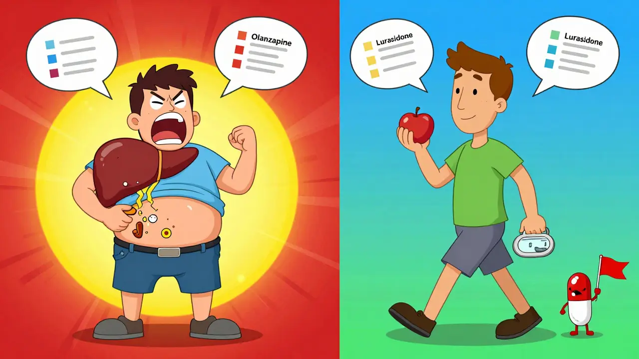 Two patients side by side: one gaining weight with junk food, another healthy with an apple and pedometer.