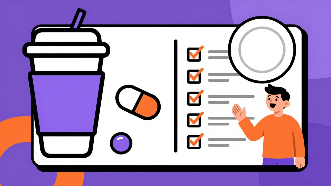 A visual chart using coffee and dinner icons to remind a person to take their medicine.